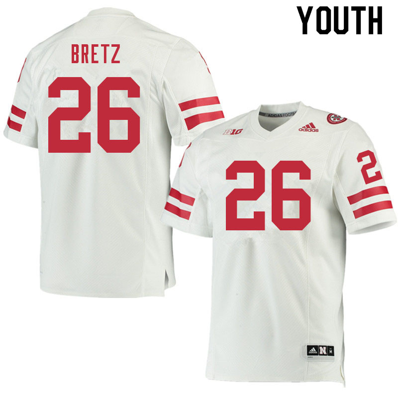 Youth #26 Koby Bretz Nebraska Cornhuskers College Football Jerseys Sale-White